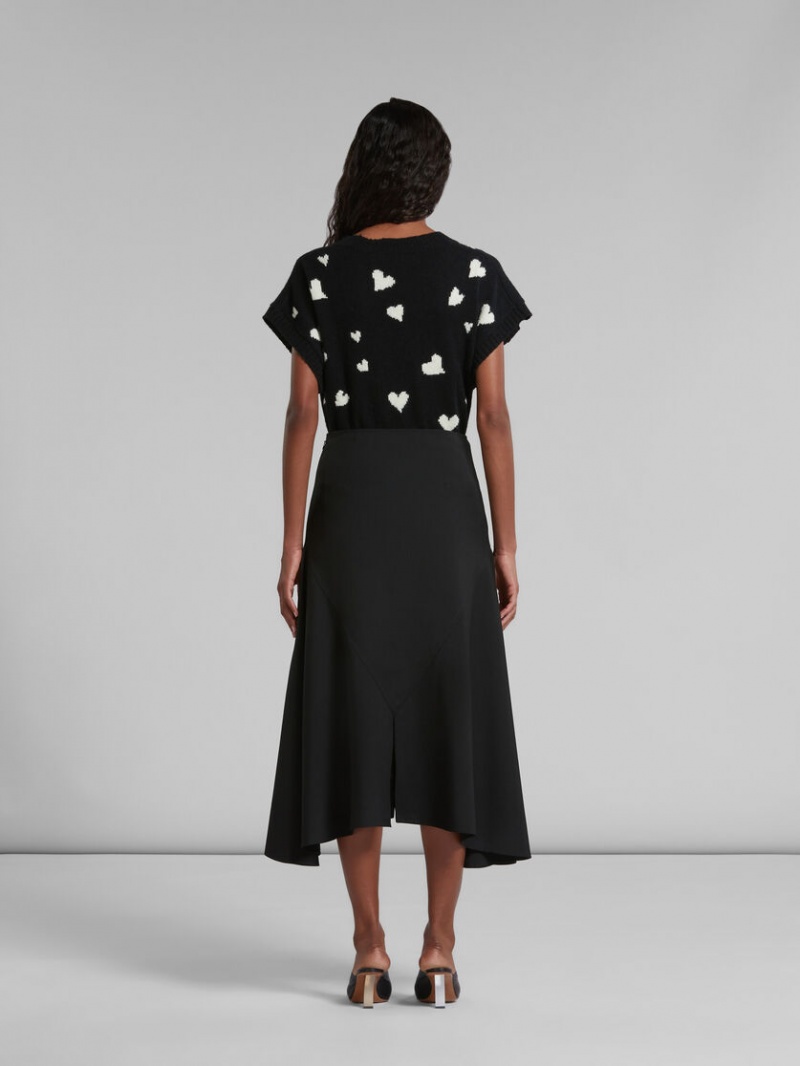 Marni Ull Skirt With Asymmetric Hem Svarta | SEDFL19591