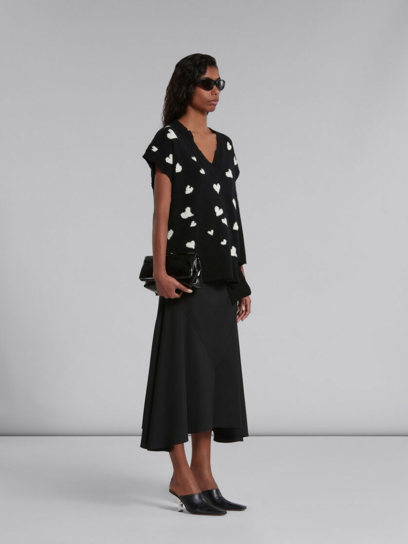 Marni Ull Skirt With Asymmetric Hem Svarta | SEDFL19591