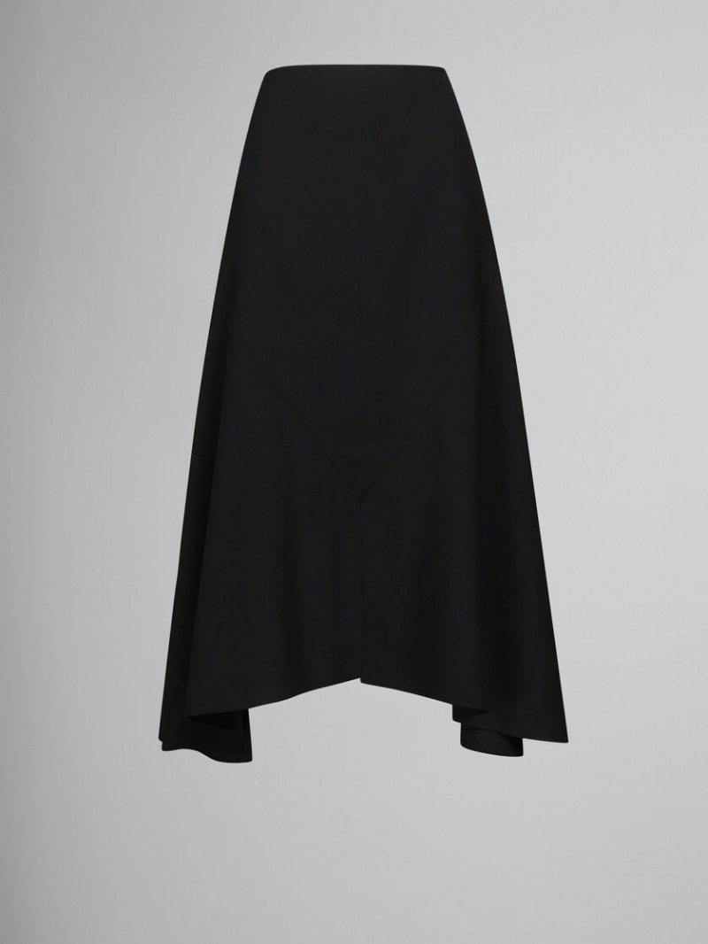 Marni Ull Skirt With Asymmetric Hem Svarta | SEDFL19591