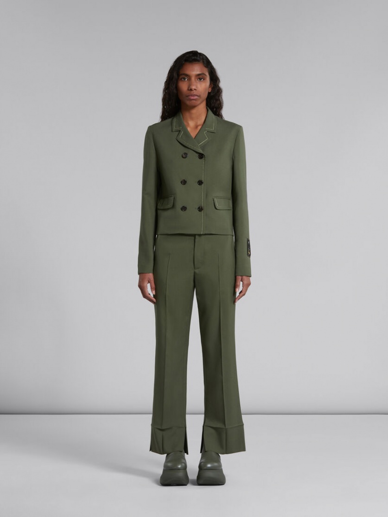 Marni Ull Trousers With Pressed Pleats Gröna | GSEUC69176