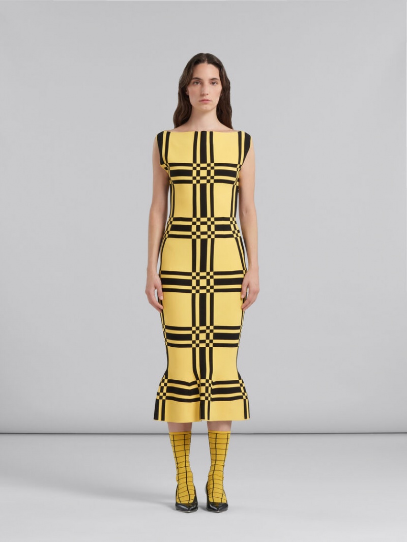 Marni Viscose Sheath With Maxi Check Gula | QSEWA12018