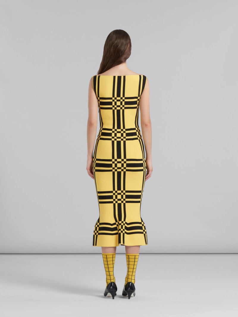 Marni Viscose Sheath With Maxi Check Gula | QSEWA12018