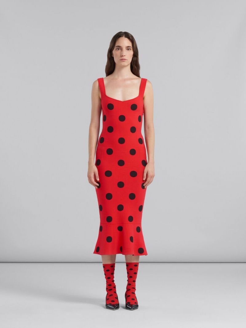 Marni Viscose Sheath With Polka Dots Röda | ESEHC70543