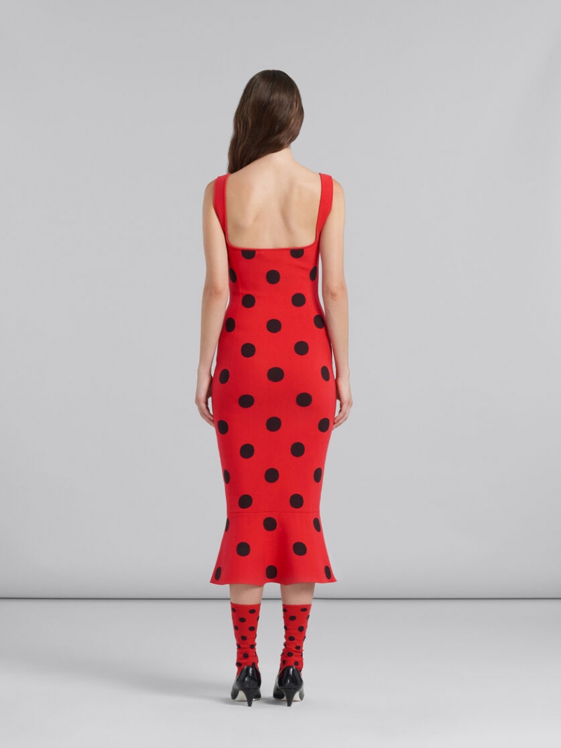 Marni Viscose Sheath With Polka Dots Röda | ESEHC70543