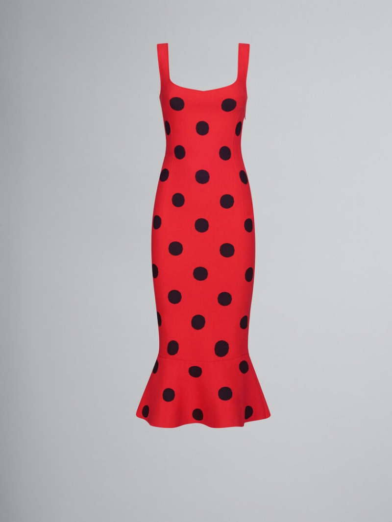 Marni Viscose Sheath With Polka Dots Röda | ESEHC70543