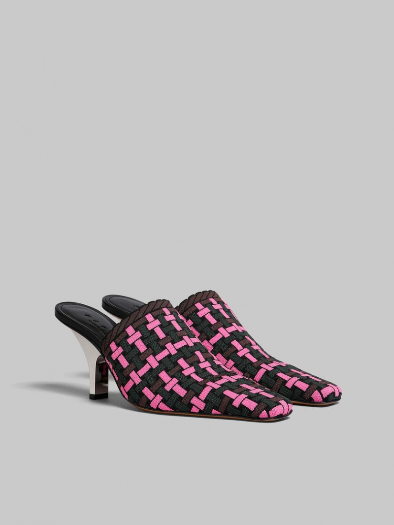 Marni Woven-effect Mule Fuchsia Bruna Mörkgröna | SSENY88596