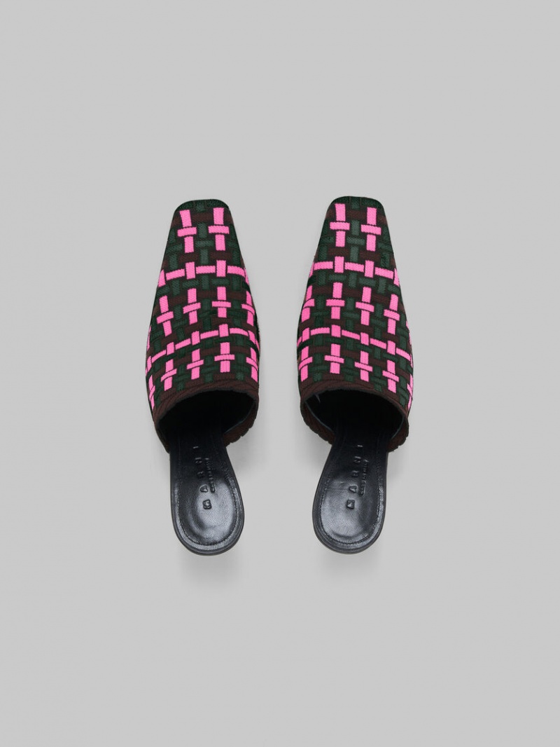 Marni Woven-effect Mule Fuchsia Bruna Mörkgröna | SSENY88596