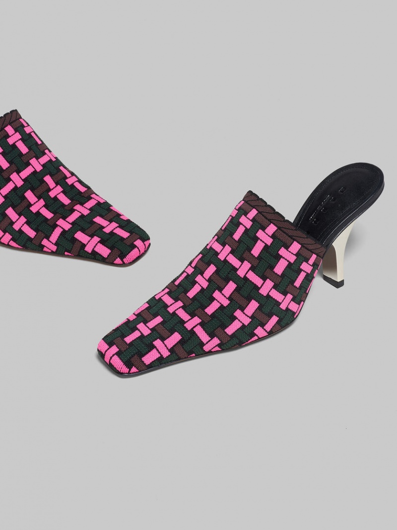 Marni Woven-effect Mule Fuchsia Bruna Mörkgröna | SSENY88596